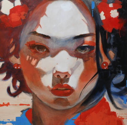 volto geisha di fronte quadro di tom porta