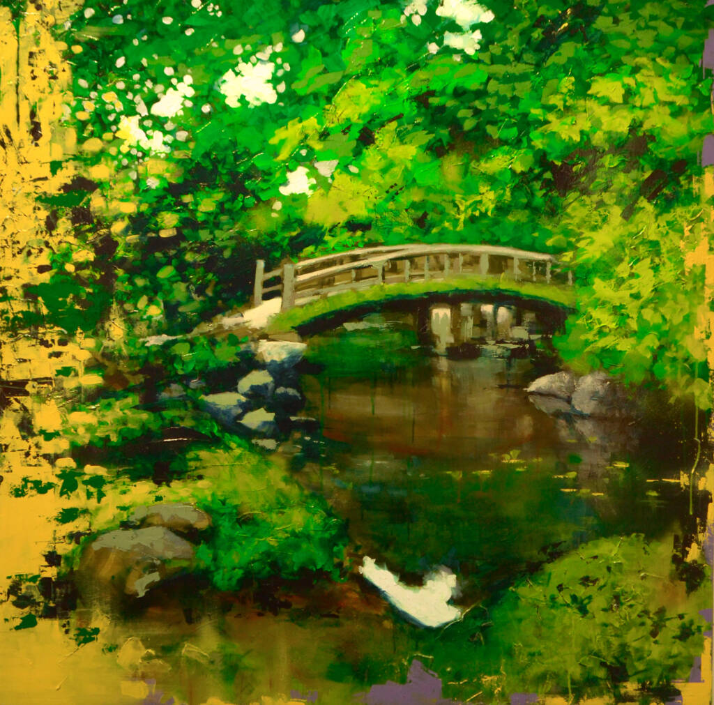 Japanese bridge surrounded by nature