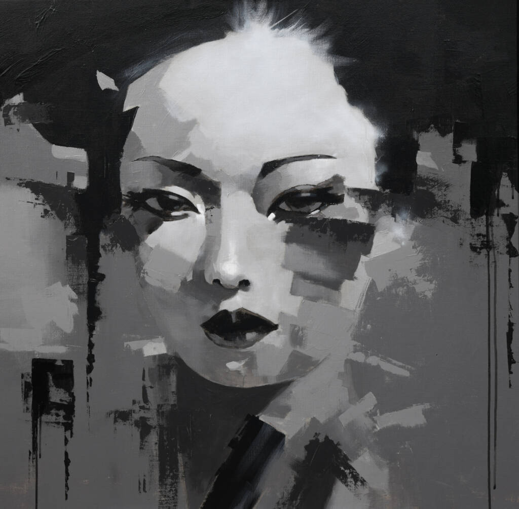 geisha face in black and white
