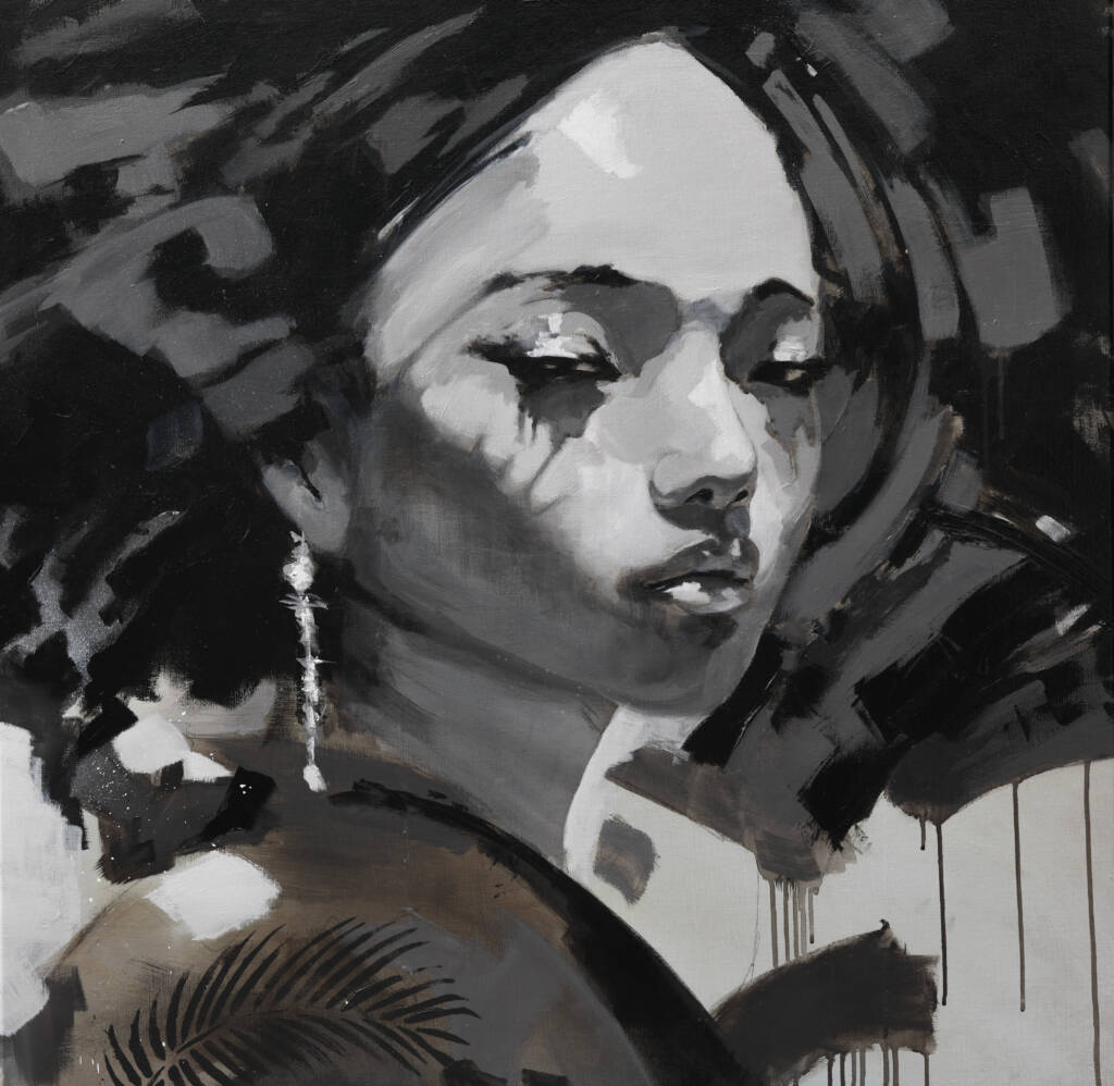 geisha face in black and white