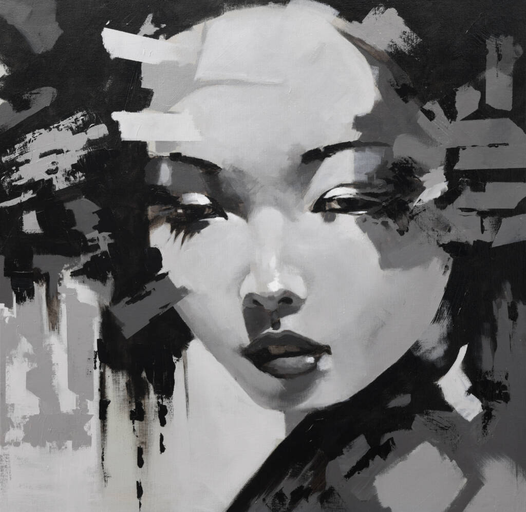 geisha face in black and white