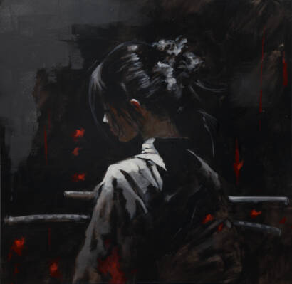 geisha di spalle sfondo nero