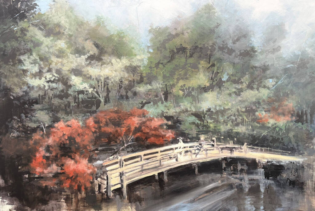 Japanese bridge surrounded by nature